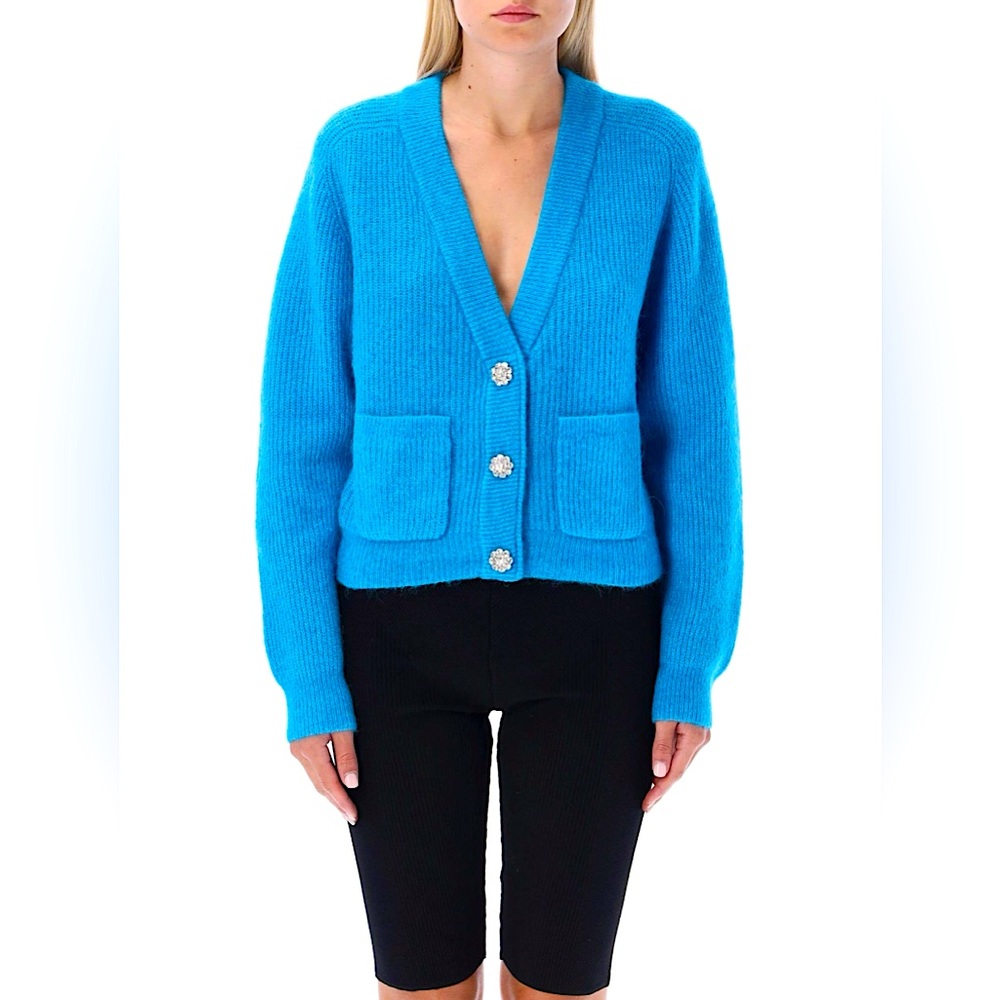 GANNI Soft Knit Cardigan With Crystal Buttons - Picture 3 of 13
